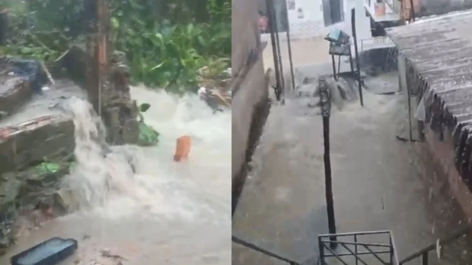 Moradores sofrem com alagamento após chuvas no Monte das Oliveiras em Manaus