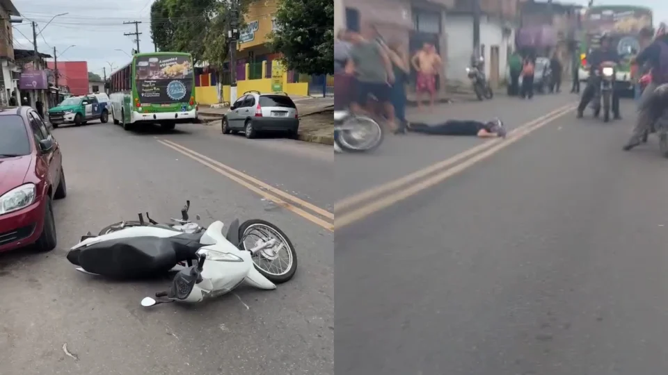Professora sofre acidente de moto na Compensa mas escapa de tragédia graças ao uso de capacete