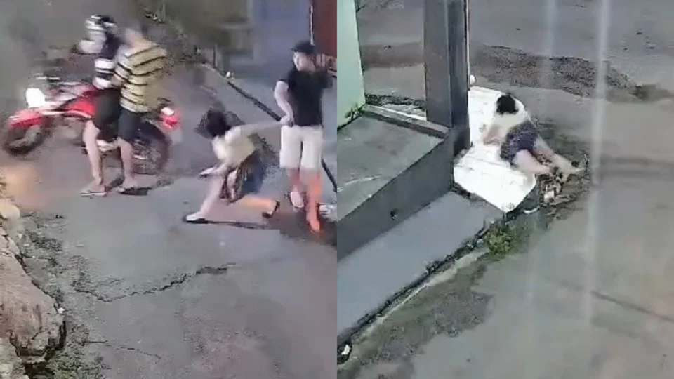 Vídeo: mulher cai em calçada ao tentar fugir de assalto no bairro Petrópolis