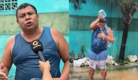 Vídeo: Morador toma banho na rua por causa de tubulação quebrada no Novo Aleixo