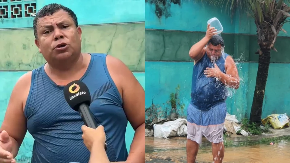 Vídeo: Morador toma banho na rua por causa de tubulação quebrada no Novo Aleixo