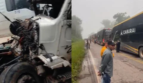 Vídeo: Acidente entre três carretas paralisa BR-174 em Presidente Figueiredo