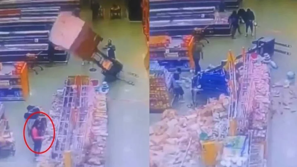 VEJA VÍDEO: empilhadeira tomba e carga de leite de condensado cai em cliente