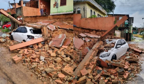 Chuva causa desabamento de muro e prejuízo a moradores no Lírio do Vale 1