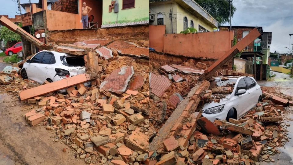 Chuva causa desabamento de muro e prejuízo a moradores no Lírio do Vale 1