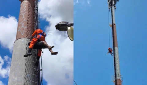 Homem tenta furtar fios em torre de telecomunicação, é resgatado pelos bombeiros e preso em Manaus