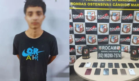 Suspeito de roubo é preso pela Rocam com 15 celulares no Conjunto Águas Claras, em Manaus
