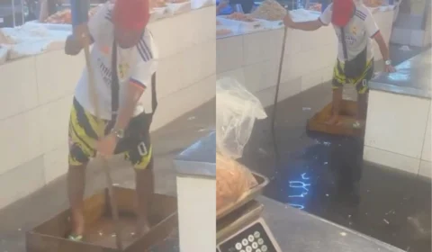 Feira da Manaus Moderna fica alagada durante temporal desta quinta-feira