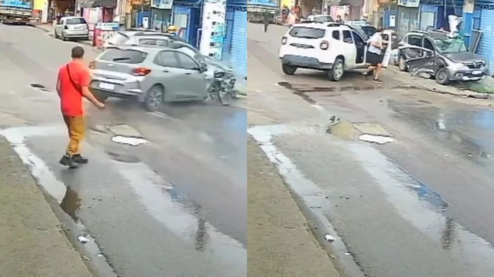 Veja o momento em que criminosos causam acidente ao fugir da Rocam em Manaus