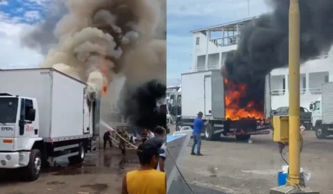 Princípio de incêndio atinge caminhão no Porto do Rodway no Centro de Manaus