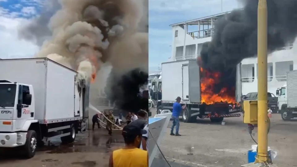 Princípio de incêndio atinge caminhão no Porto do Rodway no Centro de Manaus