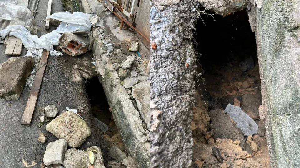 Cratera coloca casa em risco no bairro São José e moradores cobraram solução