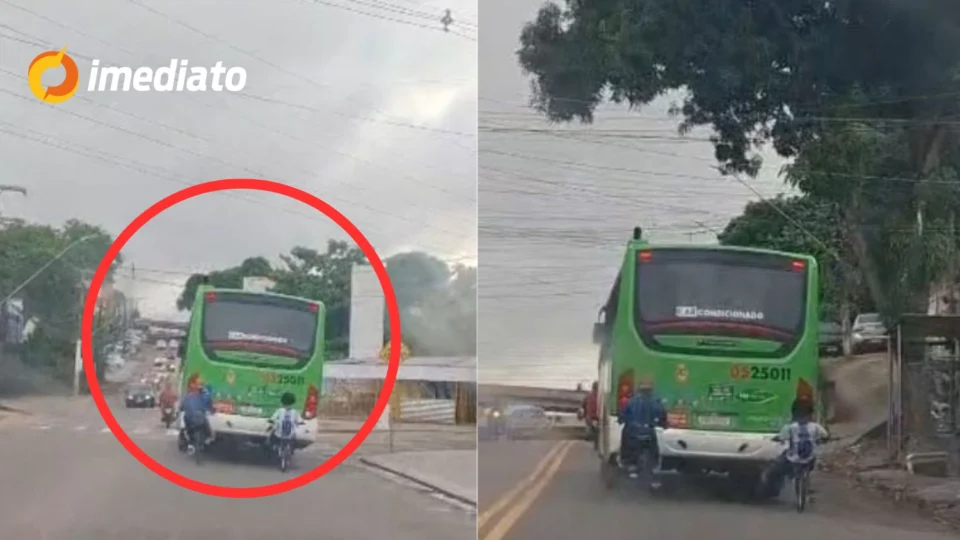 VEJA VÍDEO: jovens são flagrados em ‘carona perigosa’ na traseira de ônibus em Manaus