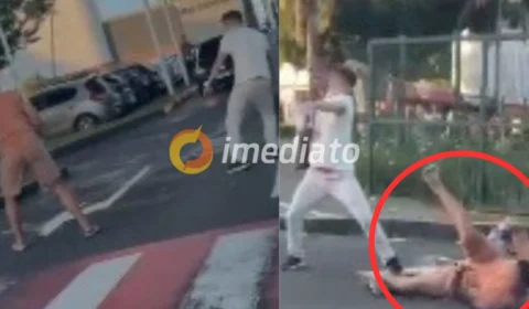 VEJA VÍDEO: homens se agridem com pedras em frente de shopping em Manaus