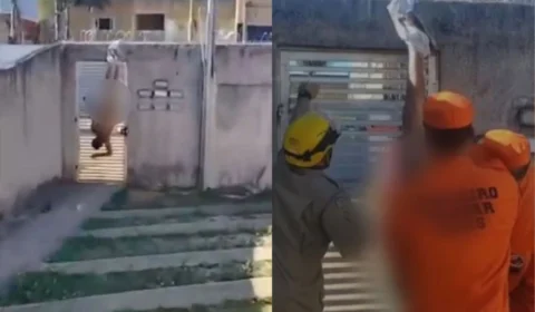 Homem fica nu e pendurado pelas calças em muro ao tentar invadir casa da ex-companheira em Goiás