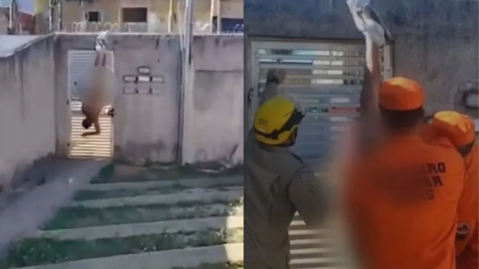 Homem fica nu e pendurado pelas calças em muro ao tentar invadir casa da ex-companheira em Goiás