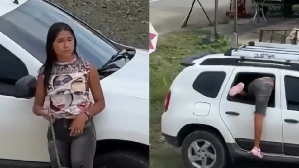 Usando desentupidor de pia, mulher furta objetos de carro em plena luz do dia; vídeo viraliza