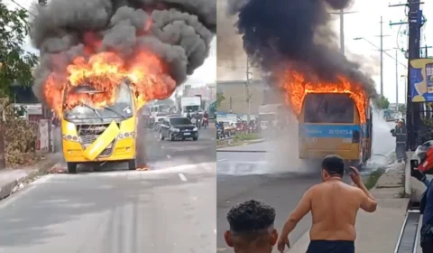 Vídeo: ‘amarelinho’ pega fogo na avenida Autaz Mirim, zona Leste de Manaus