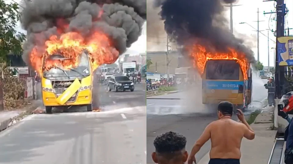 Vídeo: ‘amarelinho’ pega fogo na avenida Autaz Mirim, zona Leste de Manaus