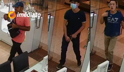 Polícia divulga imagens de trio que assaltou joalheria no Amazonas Shopping
