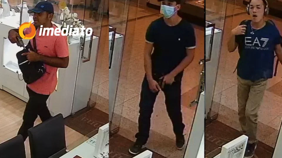 Polícia divulga imagens de trio que assaltou joalheria no Amazonas Shopping
