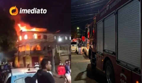 VEJA VÍDEO: incêndio de grandes proporções atinge prédio com kitnets no bairro Alvorada