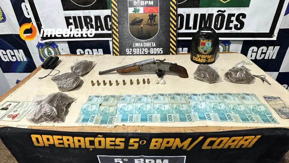 Dois homens e uma mulher são presos com drogas e arma de fogo no Município de Coari