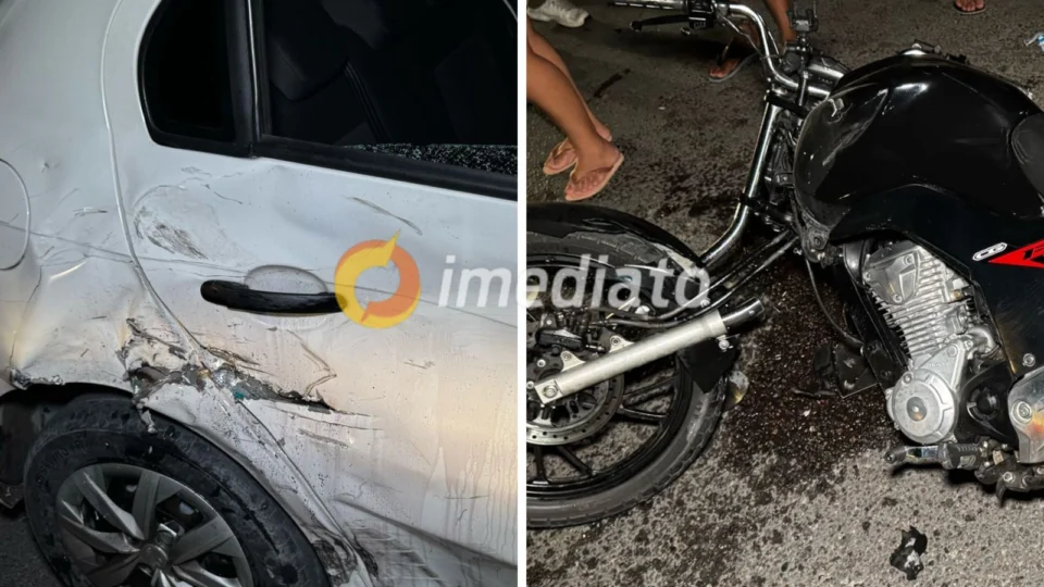 Colisão entre carro e moto deixa dois homens feridos em cruzamento no Fazendinha