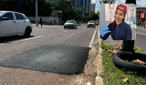 Prefeitura de Manaus tapa buraco um dia após a morte de mulher grávida em acidente na avenida Djalma Batista