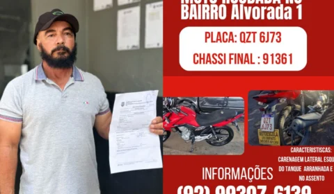 Motocicleta de professor de autoescola é furtada no bairro Alvorada 1, em Manaus
