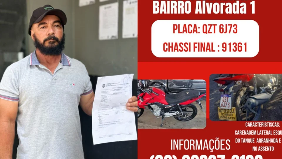 Motocicleta de professor de autoescola é furtada no bairro Alvorada 1, em Manaus