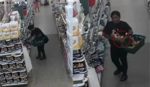Mulher é flagrada furtando pacotes de café em supermercado no bairro Jorge Teixeira, em Manaus