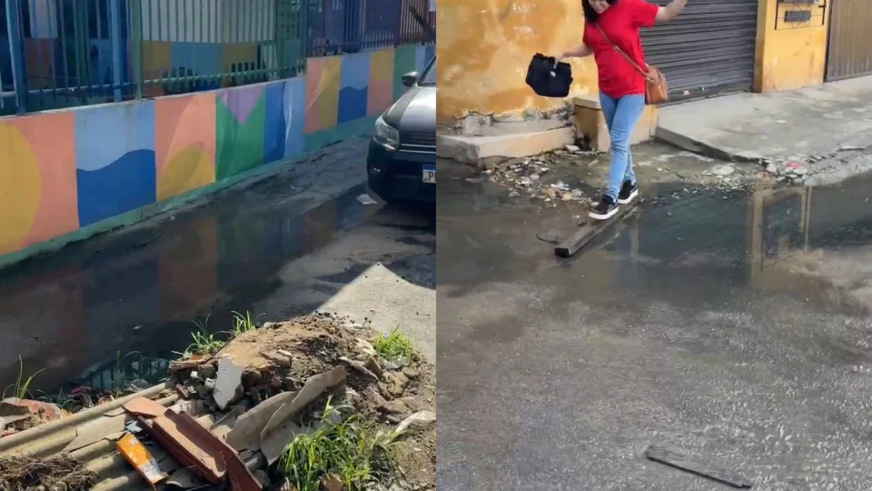 Moradores do Crespo enfrentam esgoto a céu aberto em frente ao CRAS do bairro