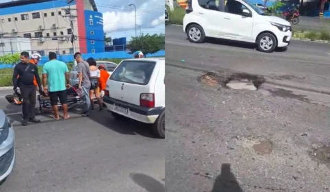 Vídeo: Mulher sofre acidente grave ao cair em buraco ignorado há seis meses na Av. Max Teixeira