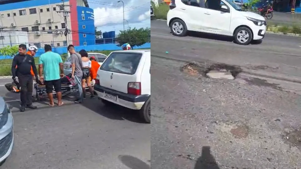 Vídeo: Mulher sofre acidente grave ao cair em buraco ignorado há seis meses na Av. Max Teixeira