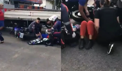 Grávida sofre acidente após carreta desgovernada atingir moto no Zumbi dos Palmares