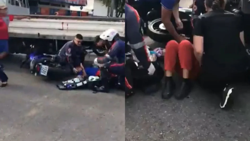 Grávida sofre acidente após carreta desgovernada atingir moto no Zumbi dos Palmares