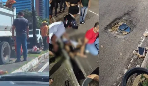 Vídeo: Um dia após morte de jovem grávida em buraco na Djalma Batista, Prefeitura corre para tapar cratera e revolta população