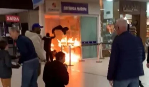 Homem ateia fogo em lotérica de shopping em SC causa correria em Florianópolis