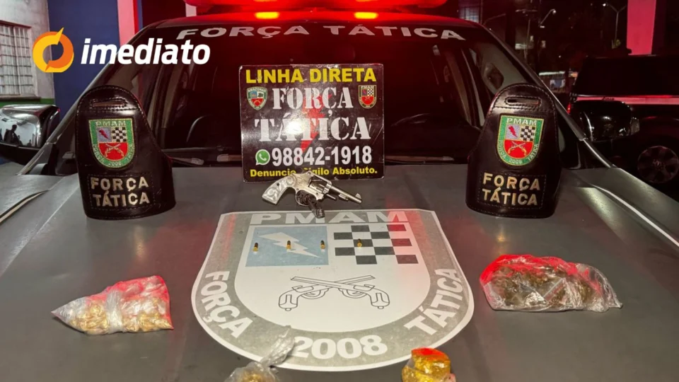 Força Tática apreende arma e drogas em patrulhamento no bairro Riacho Doce, em Manaus