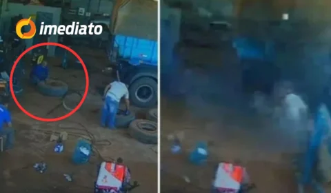 VEJA VÍDEO: caminhoneiro morre após pneu explodir em oficina mecânica