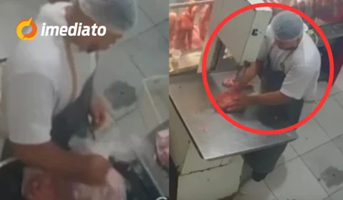 VEJA VÍDEO: açougueiro é preso por furtar carnes com ajuda de comparsa em supermercado de Manaus