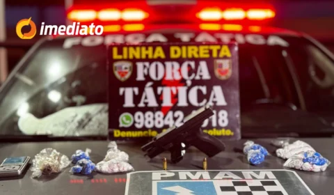 Força Tática apreende arma, drogas e munições em área de intenso tráfico no bairro Colônia Oliveira Machado