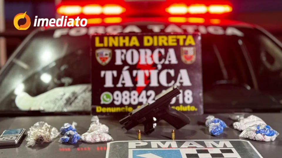 Força Tática apreende arma, drogas e munições em área de intenso tráfico no bairro Colônia Oliveira Machado