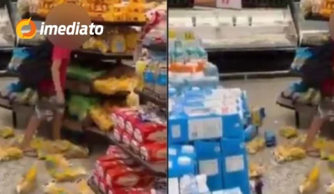 VEJA VÍDEO: Menino destrói prateleiras de supermercado e ataca cliente