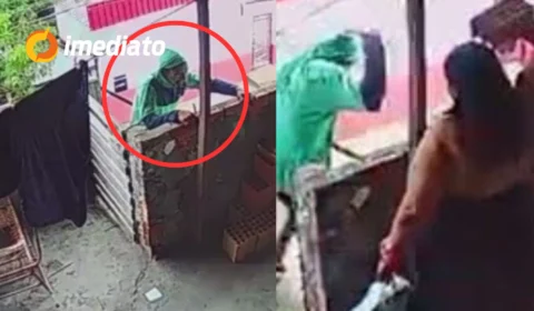 VEJA VÍDEO: Mulher arremessa tijolo em homem após casal flagrá-lo tentando furtar cabos em residência de Manaus
