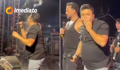 VEJA VÍDEO: cantor de forró fica ferido ao ser atingido com lata de cerveja durante show
