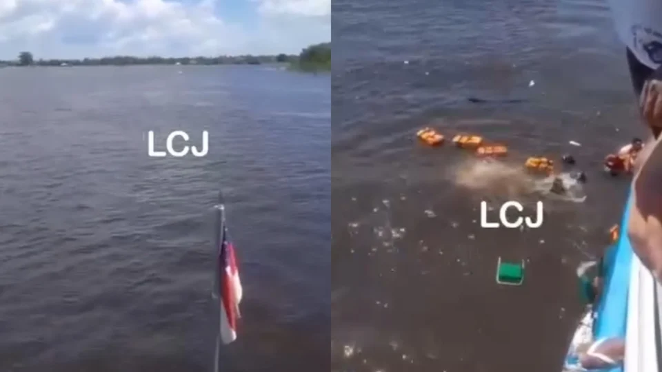 VÍDEO: Embarcação naufraga no Amazonas e passageiros são resgatados por outro barco que passava no local