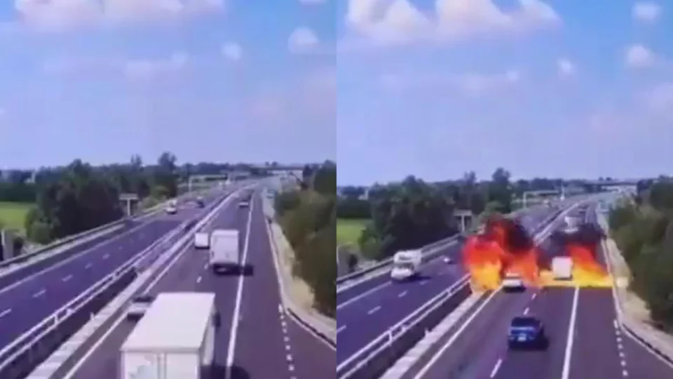 Veja o vídeo: Avião ultraleve cai em rodovia na Itália, explode e mata casal