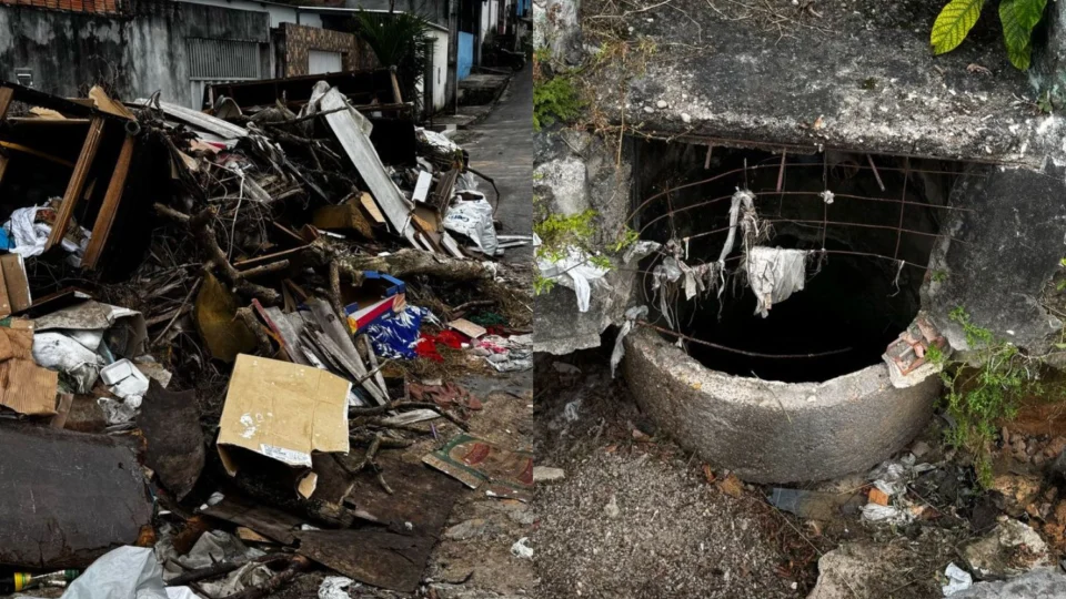 Falta de coleta de lixo e bueiro aberto preocupam moradores do bairro Colônia Santo Antônio, na zona Norte de Manaus